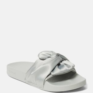 Bebe Women's Famke Bow Knot Slides Shoe, Size 9 in Grey Synthetic