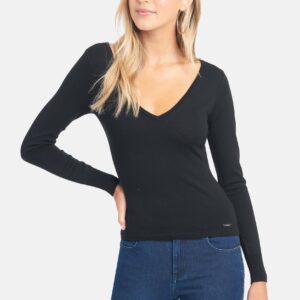Bebe Women's Lace Zipper Detail Sweater, Size Medium in Black Viscose/Nylon