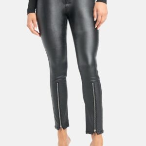 Bebe Women's Coated Glitter Skinny Jeans, Size 29 in Black Wash Spandex/Viscose
