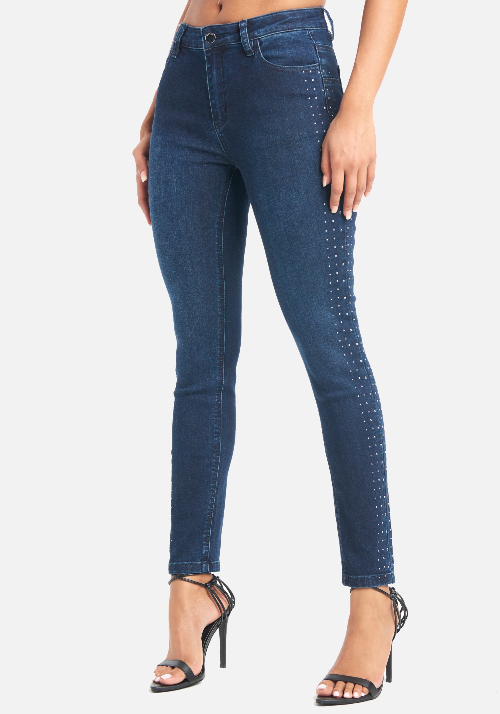 Women's Bebe Embelished Heat Seal Jeans, Size 27 in Dark Indigo Wash Cotton/Spandex