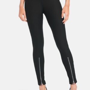 Bebe Women's High Rise Zipper Front Legging, Size Medium in Black Spandex/Nylon
