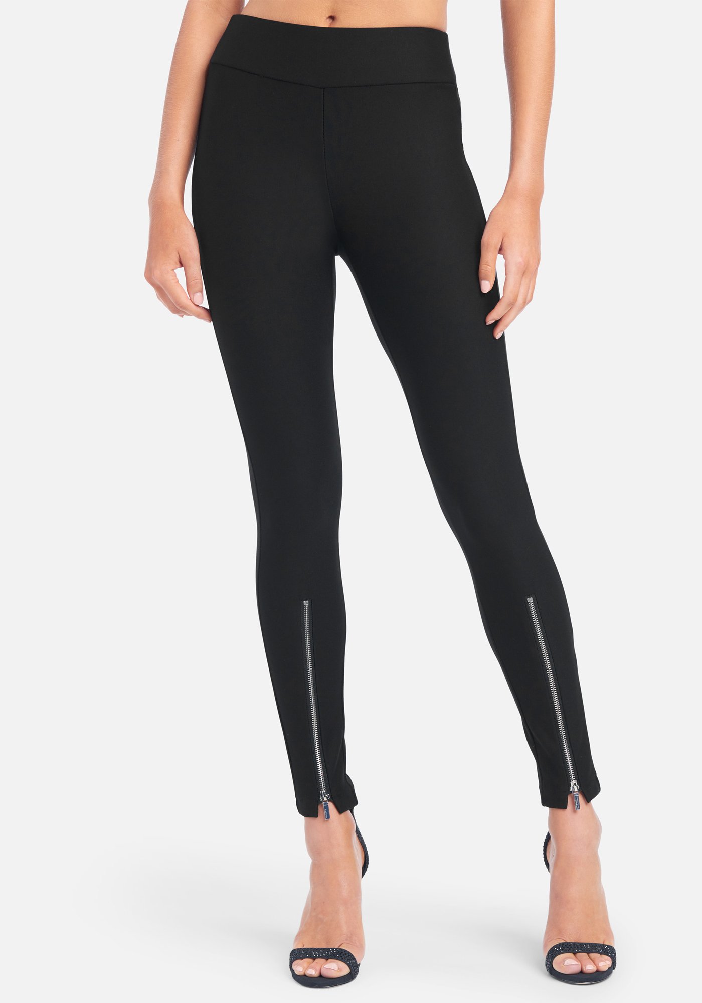 Bebe Women's High Rise Zipper Front Legging, Size Small in Black Spandex/Nylon