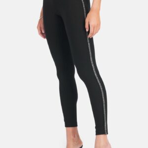 Bebe Women's High Rise Side Chain Detail Legging, Size XL in Black Spandex/Nylon