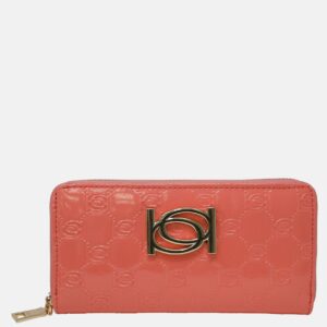 Bebe Women's Esme Patent Popped Monogram Wallet in Coral Polyester