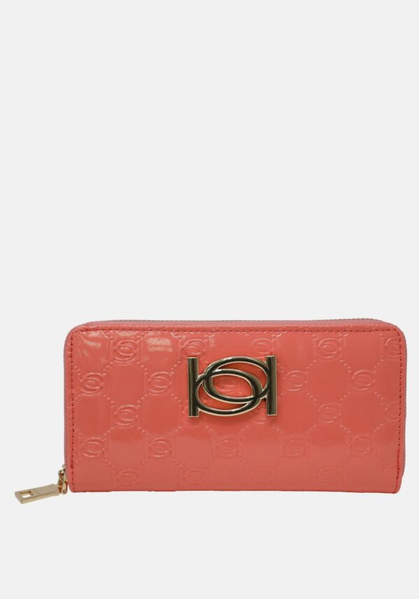 Bebe Women's Esme Patent Popped Monogram Wallet in Coral Polyester