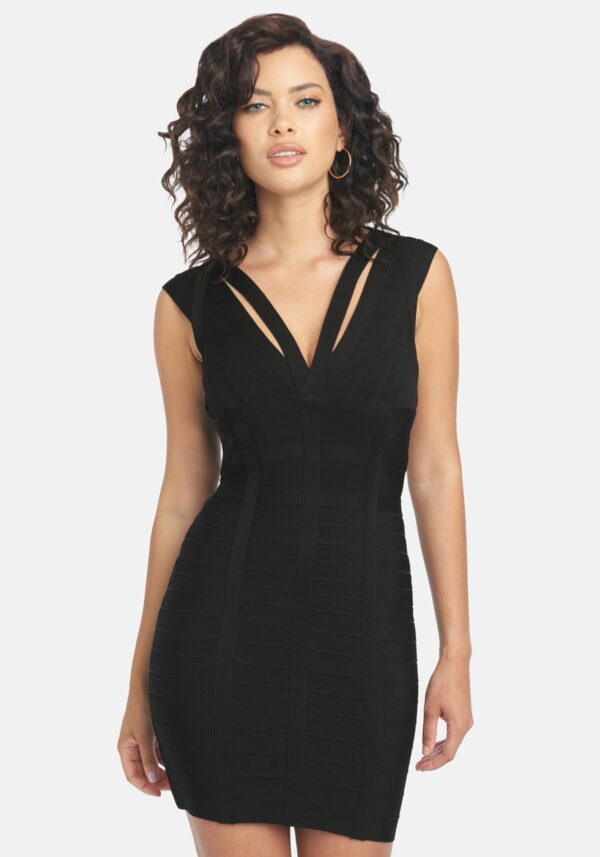 Bebe Women's Open Back Cut Out Bandage Dress, Size Large in Black Spandex/Nylon