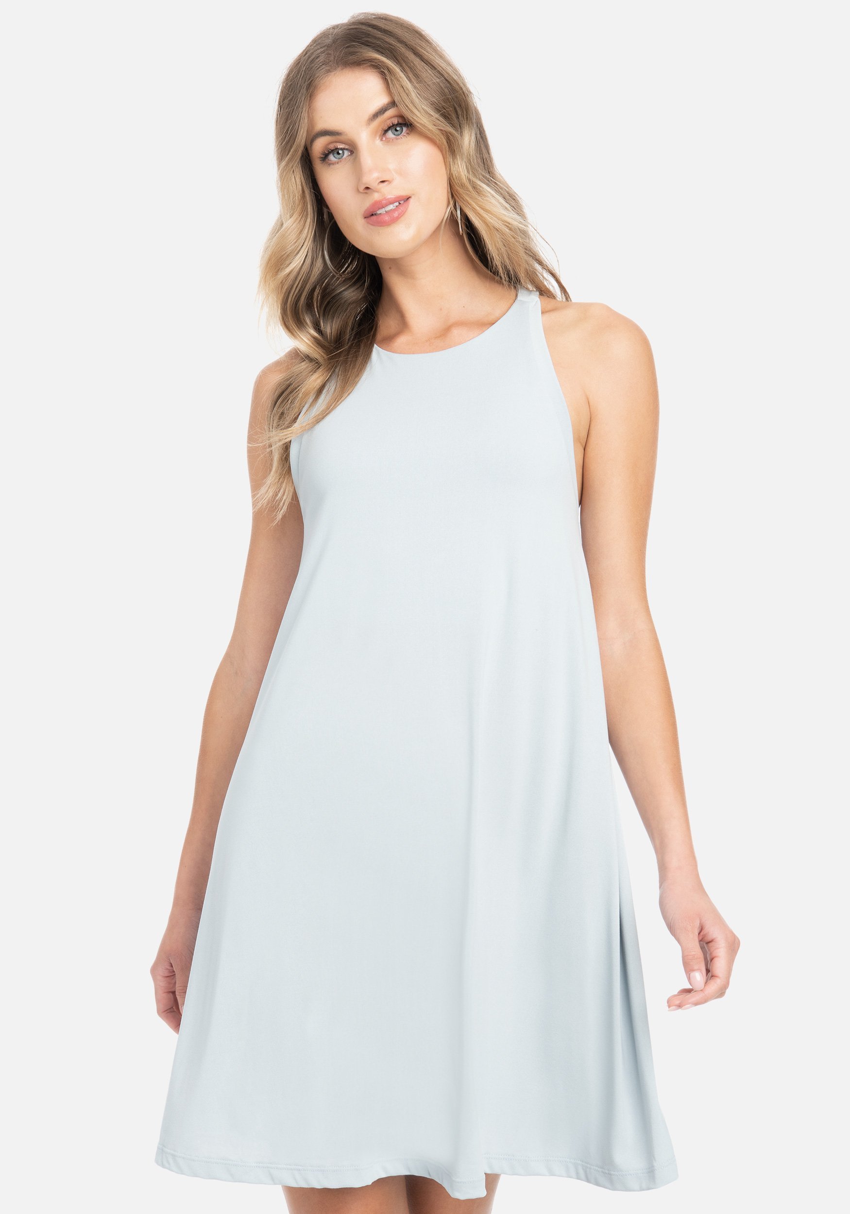 Bebe Women's A-Line Halter Luxe Dress, Size Small in Blue Grey Spandex/Nylon