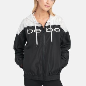 Women's Bebe Sport Woven Jacket, Size XL in Black Polyester