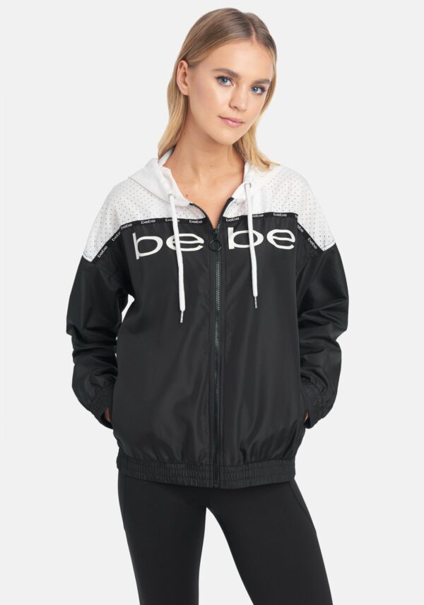Women's Bebe Sport Woven Jacket, Size XL in Black Polyester
