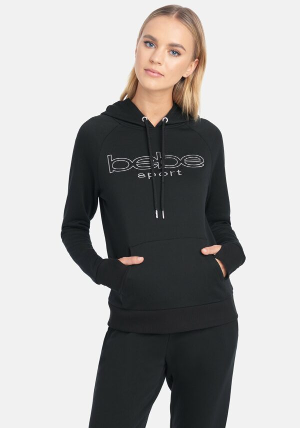 Women's Bebe Sport Embroidered Logo Hoodie, Size Large in Black Cotton