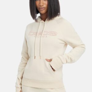 Women's Bebe Sport Embroidered Logo Hoodie, Size Large in Ivory Cotton
