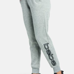Women's Bebe Sport Embroidered Logo Jogger Pant, Size Medium in Heather Grey Cotton