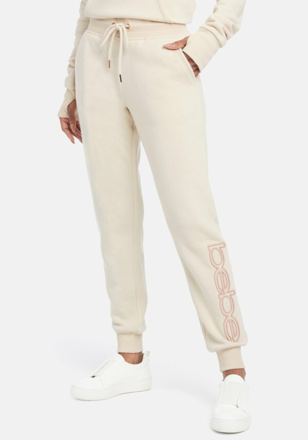 Women's Bebe Sport Embroidered Logo Jogger Pant, Size XL in Ivory Cotton