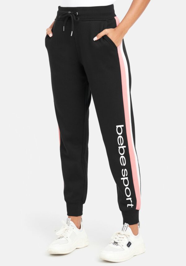 Women's Bebe Sport Color Stripe Jogger Pant, Size Medium in Black