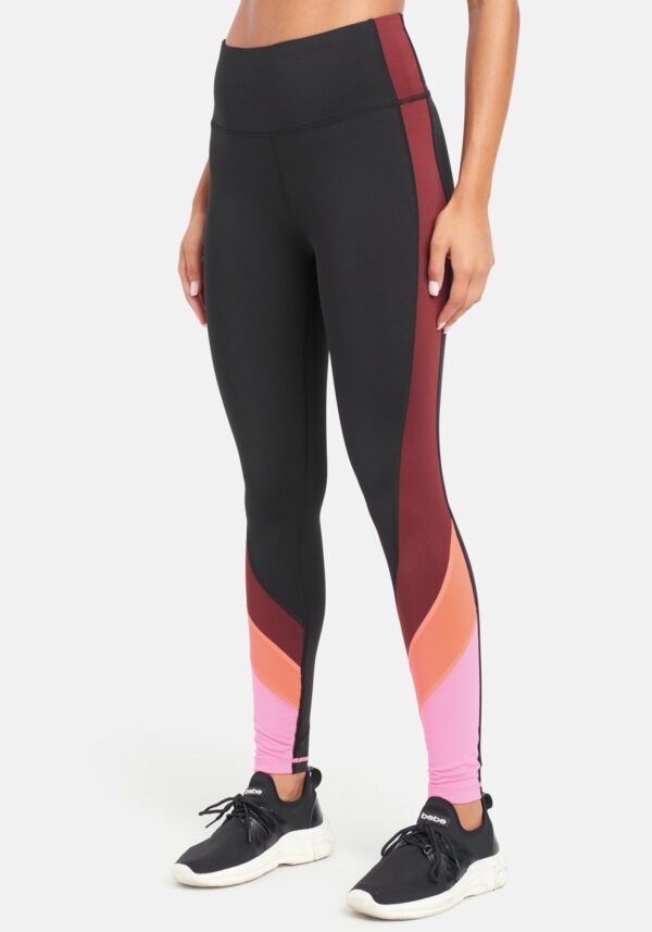 Women's Bebe Sport Color Block Legging, Size Large in Black/Pink Sorbet
