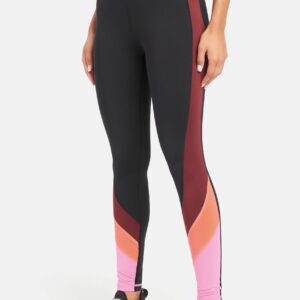 Women's Bebe Sport Color Block Legging, Size Large in Black/Pink Sorbet
