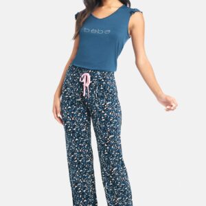 Women's Bebe Printed Pant Set, Size XL in Dark Denim Spandex