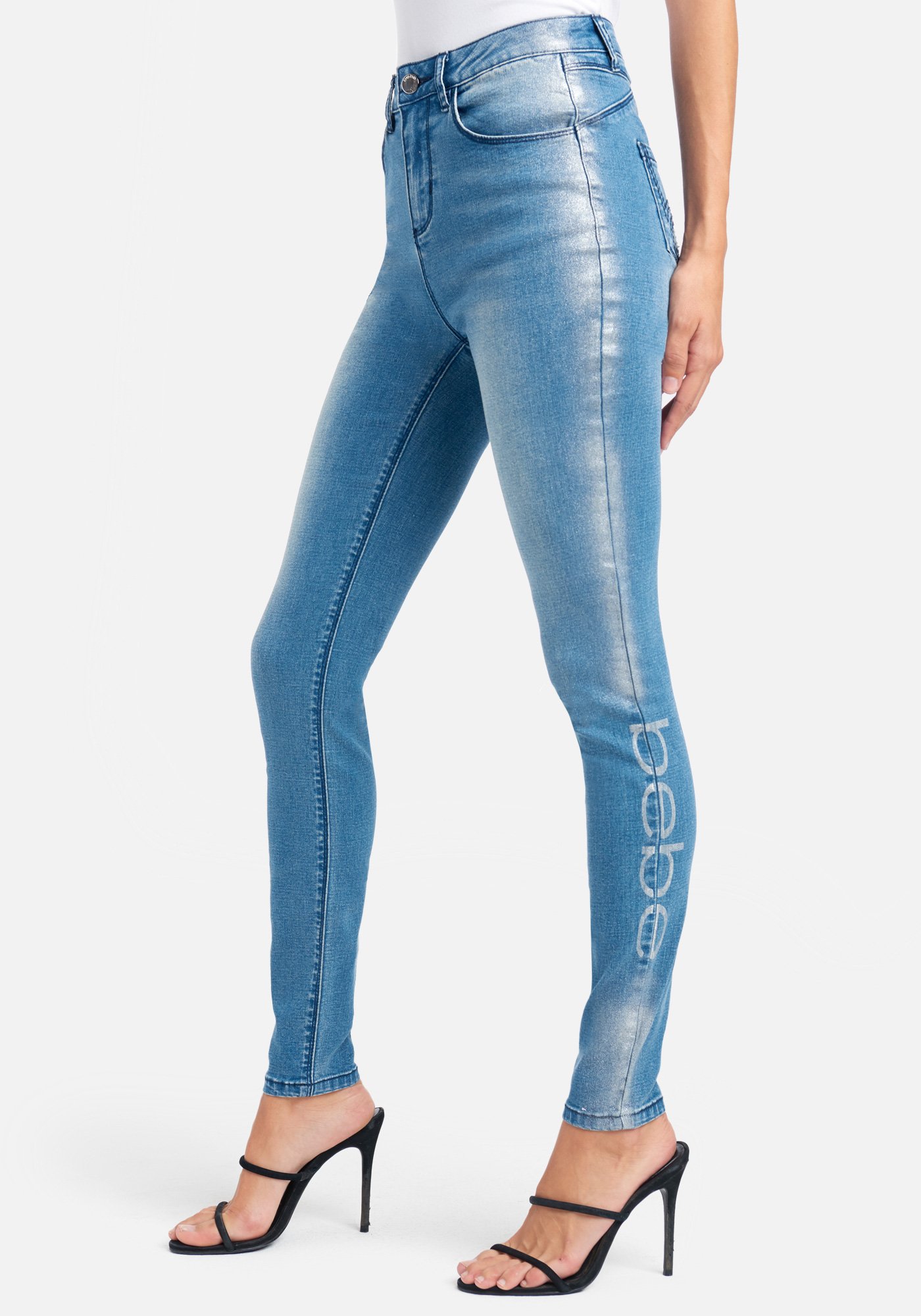 Women's Bebe Logo Jeans, Size 32 in Medium Blue Wash Cotton/Spandex