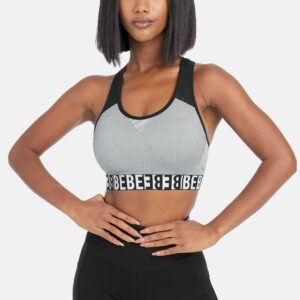 Women's Bebe Sport Logo Seamless Bra, Size Large in Black Spandex/Nylon