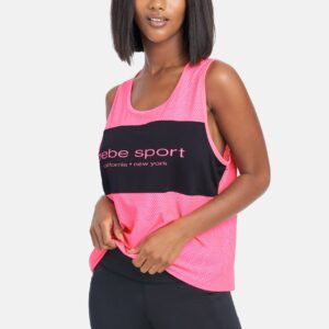 Women's Bebe Sport Tie Dye Panel Mesh Tank Top, Size Medium in Hot Pink Spandex
