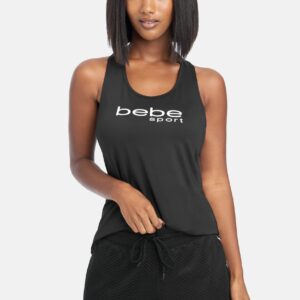 Women's Bebe Sport Logo Racer Back, Size Large in Black Spandex