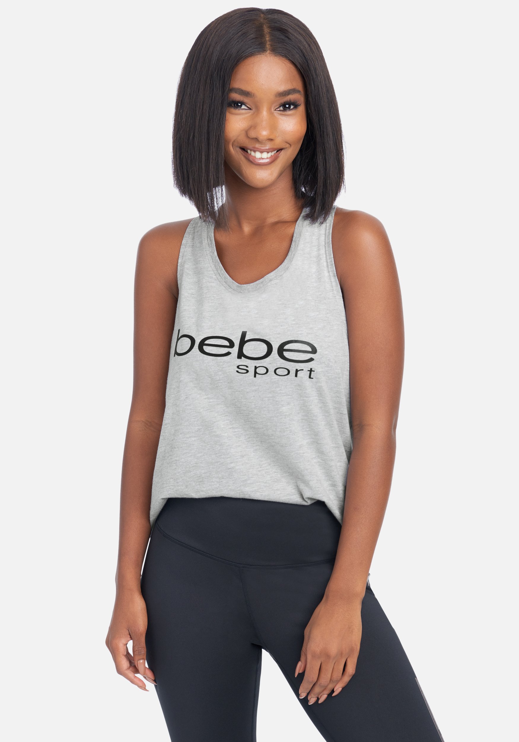 Women's Bebe Sport Basic Tank Top, Size Large in Heather Grey Cotton