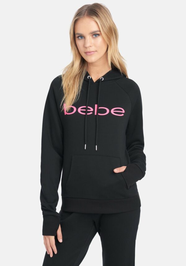 Women's Bebe Sport Logo Hoodie, Size Large in Black/Pink Sorbet Cotton