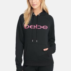 Women's Bebe Sport Logo Hoodie, Size Large in Black/Pink Sorbet Cotton