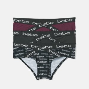 Women's Bebe Logo 3 Pack Panty Set, Size Large in Black Cotton/Spandex/Nylon