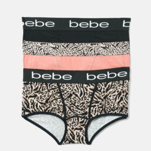 Bebe Women's Printed 3 Pack Panty Set, Size Small in Animal Cotton/Spandex