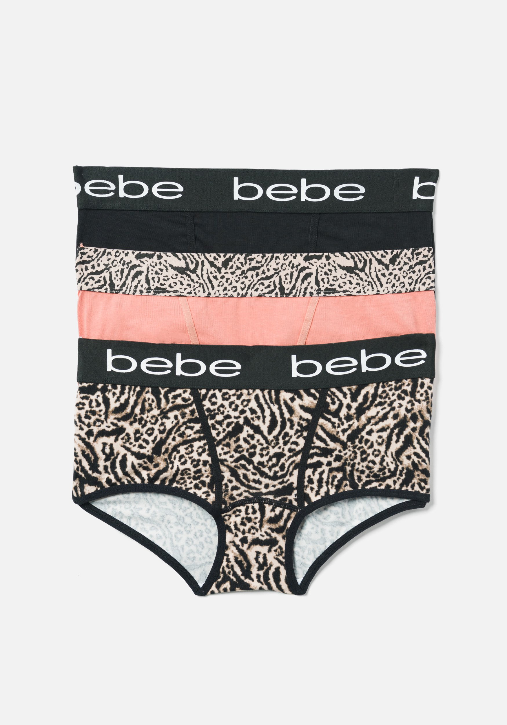 Bebe Women's Printed 3 Pack Panty Set, Size Medium in Animal Cotton/Spandex