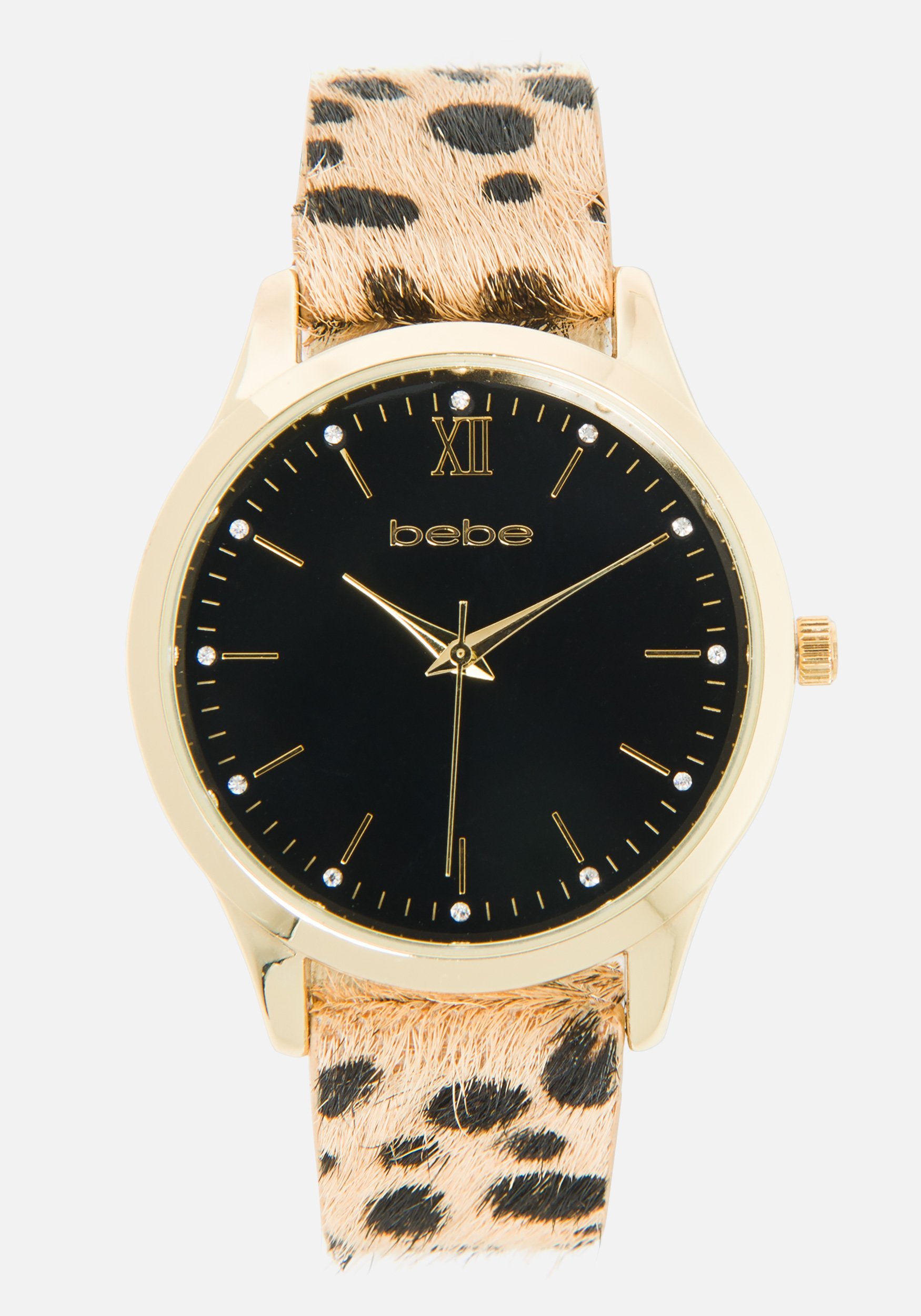 Bebe Women's Faux Cheetah Print Strap Watch in Gold/Cheetah Metal