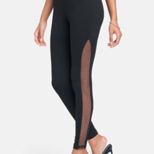 Bebe Women's Dotted Swiss Mesh Leggings, Size XS in Black Spandex/Nylon