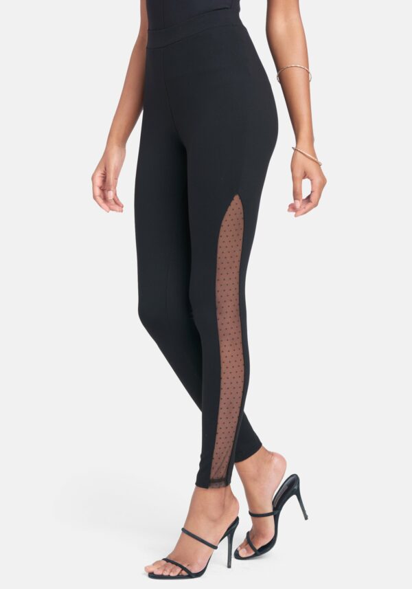 Bebe Women's Dotted Swiss Mesh Leggings, Size XS in Black Spandex/Nylon