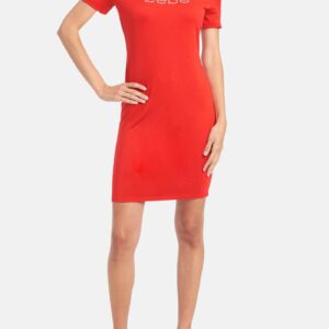 Women's Bebe Logo Cold Shoulder Cutout Dress, Size Small in Red Spandex