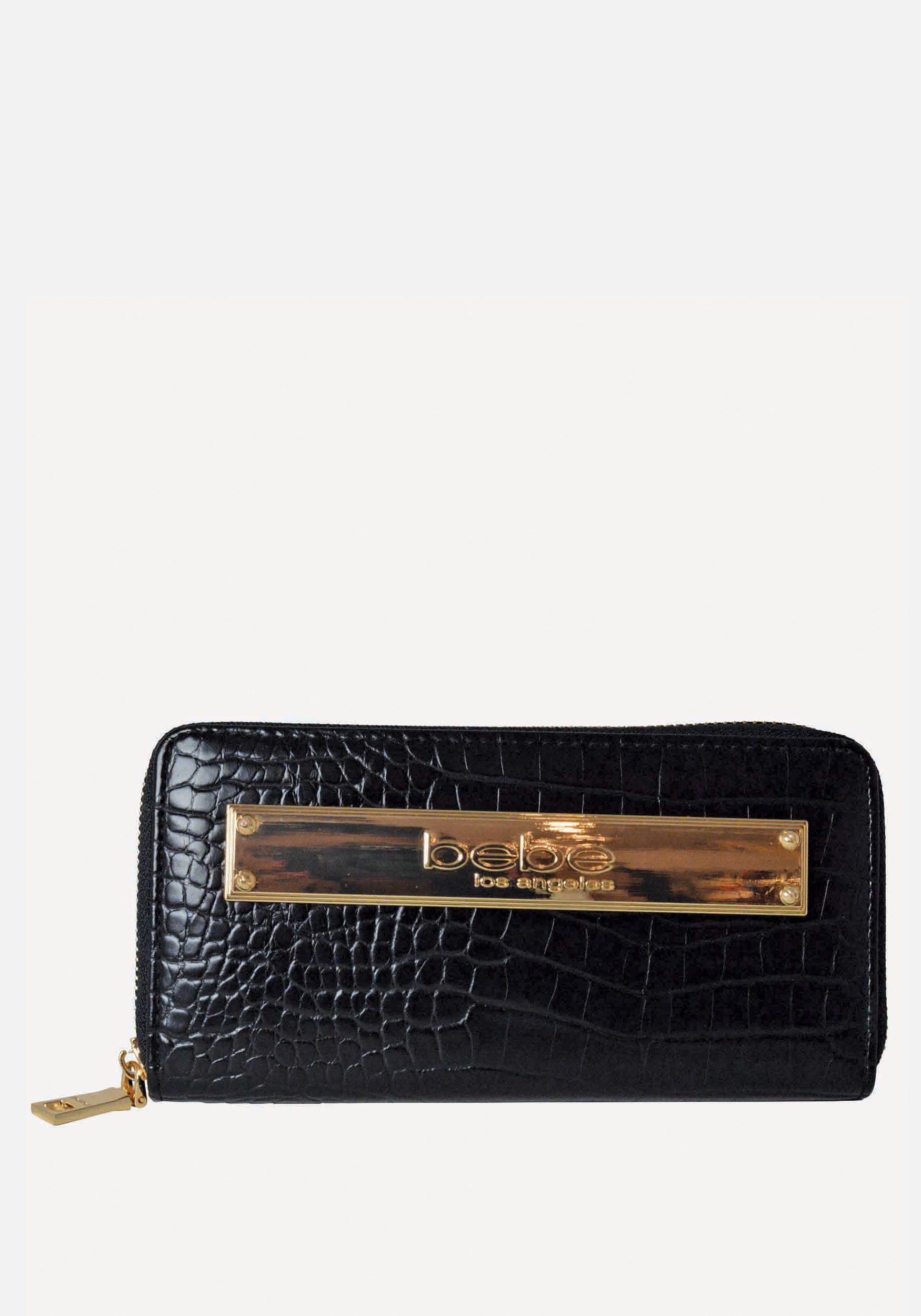 Bebe Women's Abigail Croco Continental Wallet in Black Polyester