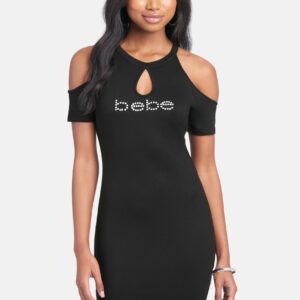 Women's Bebe Logo Cold Shoulder Keyhole Dress, Size Large in Black Spandex