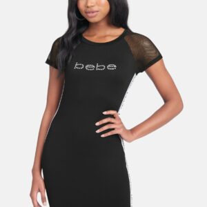 Women's Bebe Logo Side Taping Dress, Size Small in Black Spandex