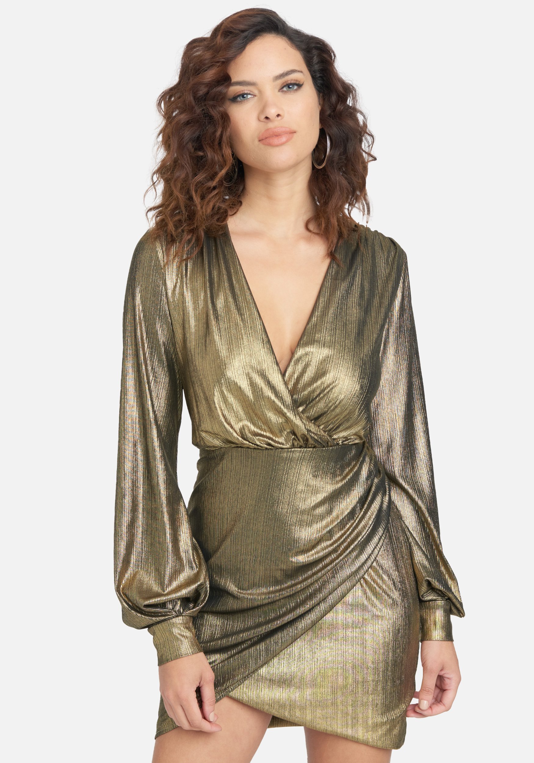 Bebe Women's Gold Metallic Mini Dress, Size Medium Spandex