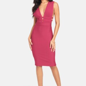 Bebe Women's Plunge Neck Bandage Dress, Size Small in Vivacious