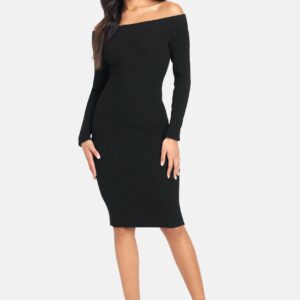 Bebe Women's Off Shoulder Sweater Dress, Size Small in Black Spandex/Nylon