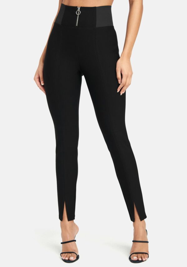 Bebe Women's Elastic High Waist Slit Front Legging, Size XL in Black Spandex/Nylon