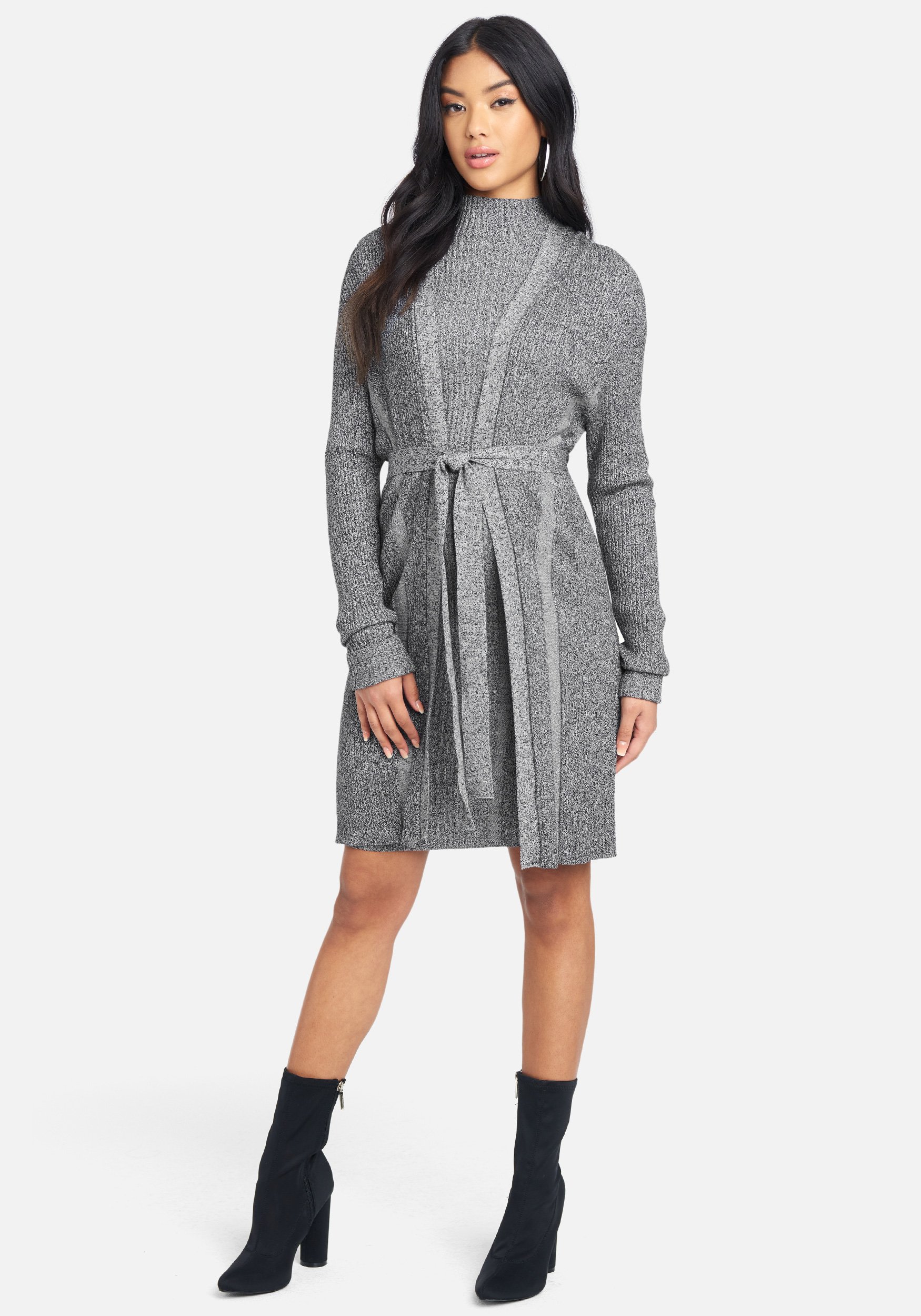 Bebe Women's MÃ©lange Knit Hooded Sweater Cardigan, Size Small in Silver Grey Viscose/Nylon