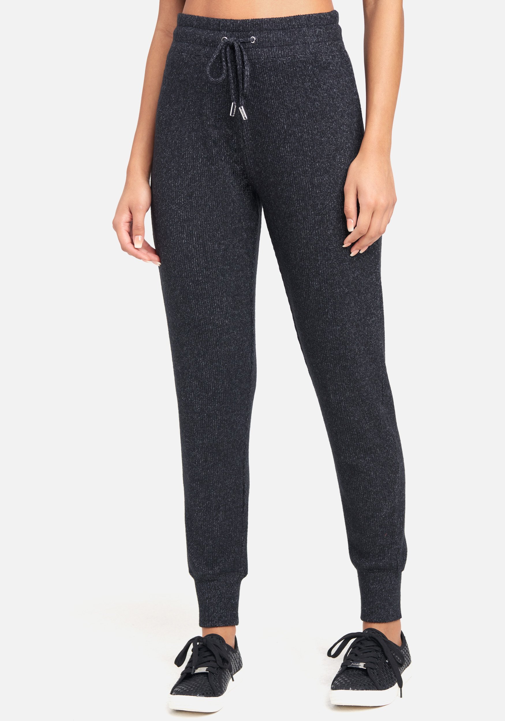 Bebe Women's Sweater Knit Jogger Pant, Size Large in Charcoal Grey Spandex/Viscose