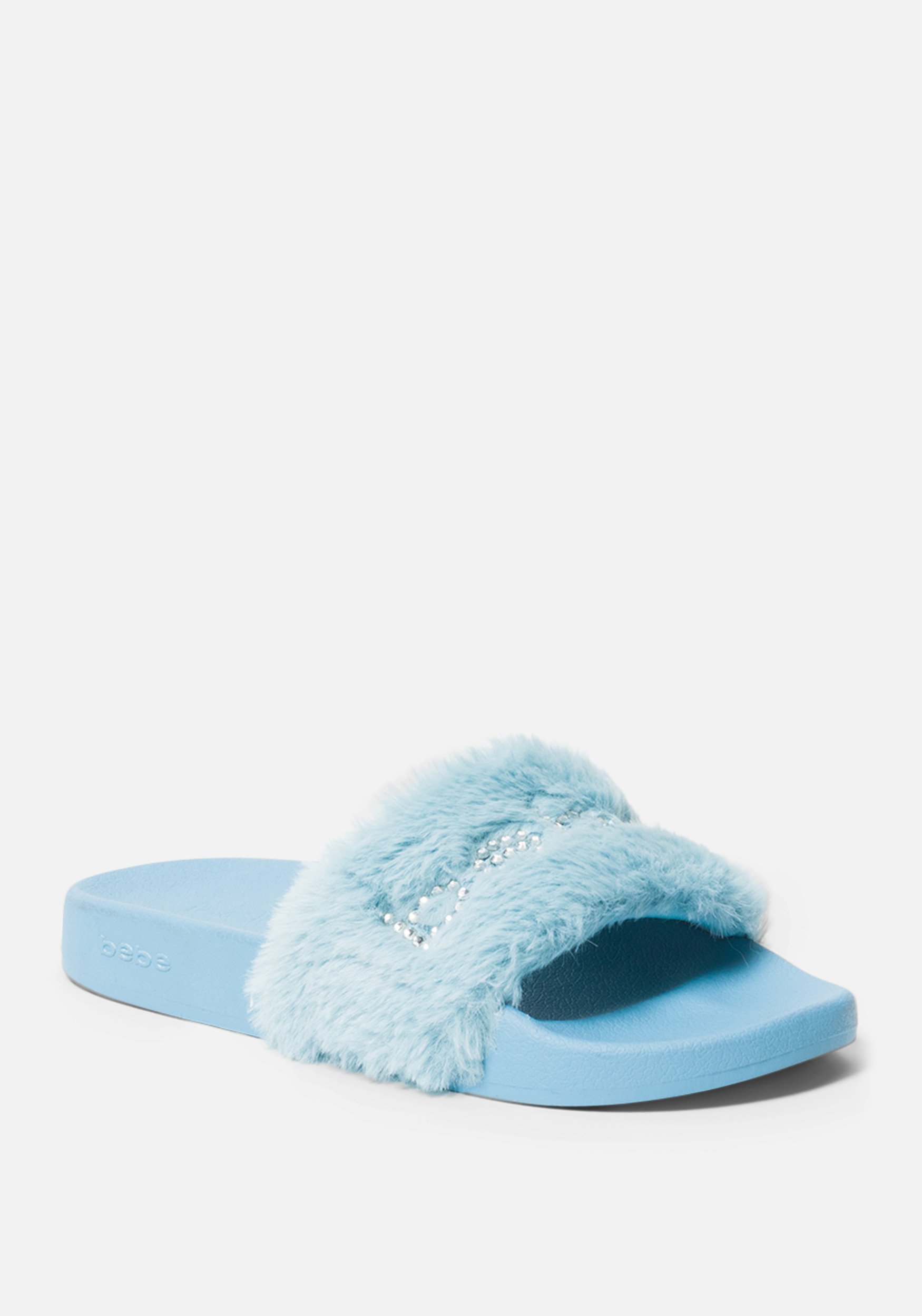 Bebe Women's Furiosa Faux Fur Slides Shoe, Size 7 in BLUE Synthetic