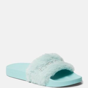Bebe Women's Furiosa Faux Fur Slides Shoe, Size 10 in DUSTY MINT Synthetic