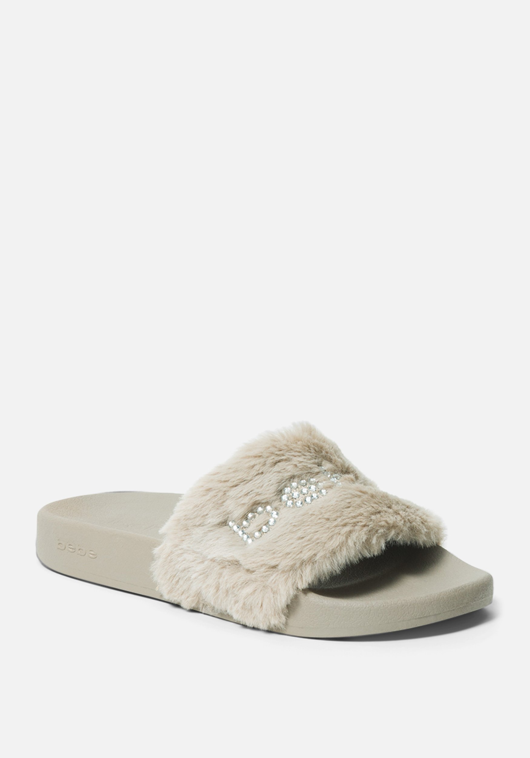 Bebe Women's Furiosa Faux Fur Slides Shoe, Size 10 in OYSTER Synthetic