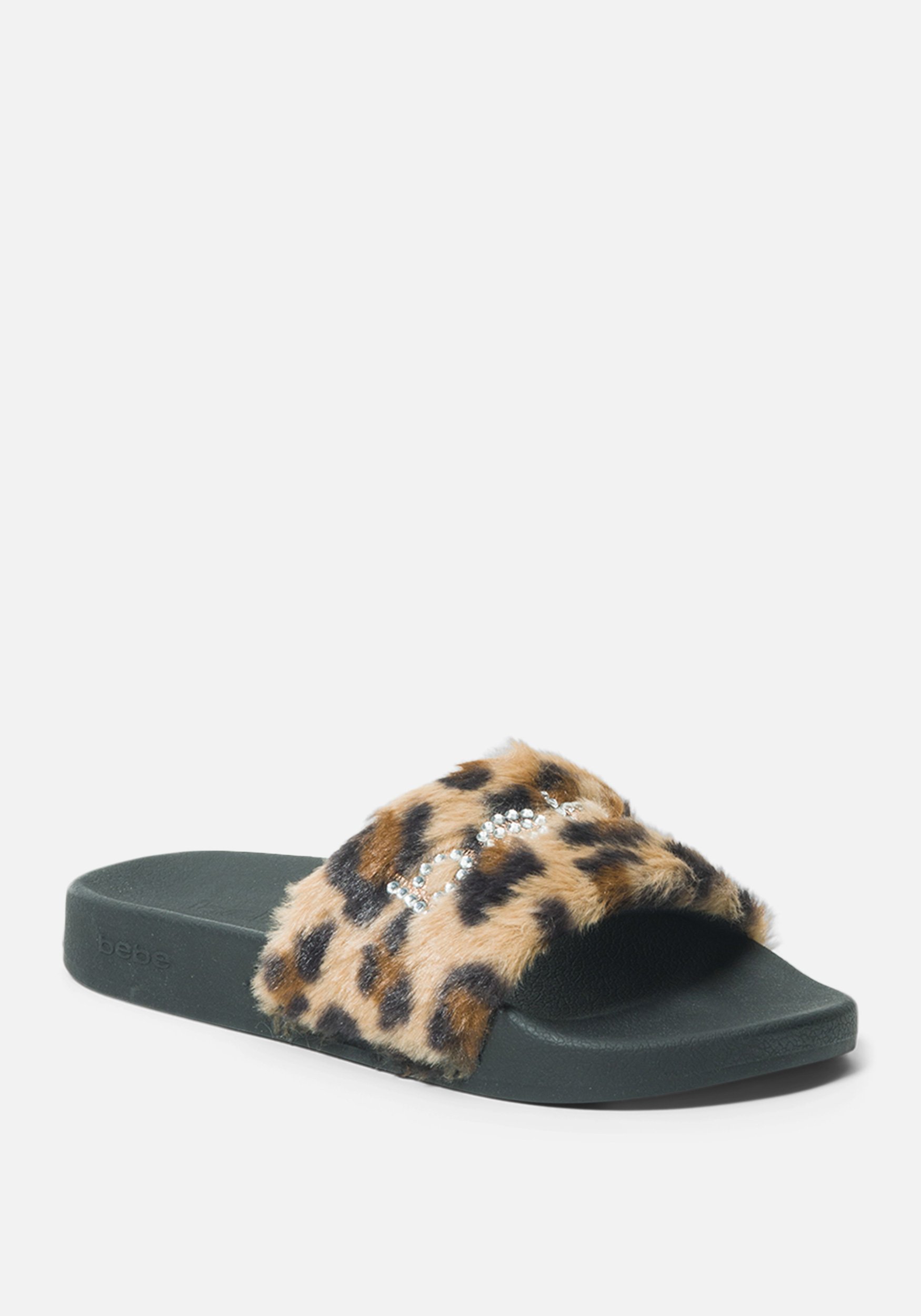 Bebe Women's Furiosa Faux Fur Slides Shoe, Size 11 in RETRO LEOPARD Synthetic