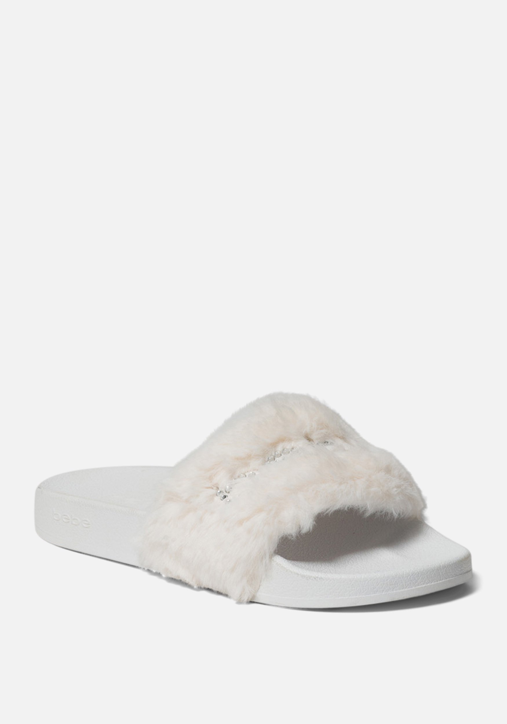 Bebe Women's Furiosa Faux Fur Slides Shoe, Size 10 in WHITE Synthetic