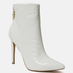 Bebe Women's Dasha Stiletto Booties, Size 6 in WHITE CROC FAUX Synthetic